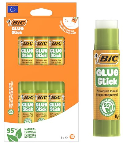BIC Glue Sticks 8g, 95% Natural Formula in Twist-Up Tube for Crafting - Pack of 10