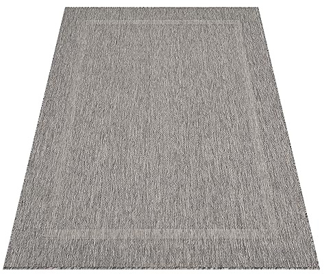 KADIMA DESIGN Flachgewebeteppich Outdoor Unifarben Elegant Wetterfest UV-Beständig Waschbar Strapazierfähig Langlebig Grau 240x340 cm Terrasse Küche Saugroboter geeignet | ALSTER