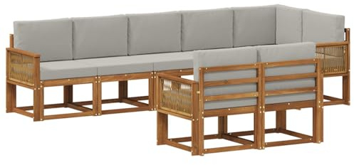 vidaXL Outdoor-Sofagarnitur 8 pcs Natürlich und Hellgrau Polyester, Moderne Sofa für draußen, Gartenmöbel-Set, wetterfest, gemütliche Terrassen-Lounge