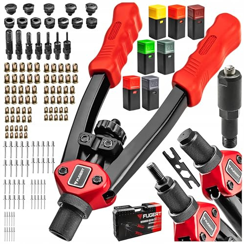 FUGERT Nietenzange Set 2in1, Nietmutternzange für M3, M4, M5, M6, M8, M10 M12, Blindnietzange für Blindnieten 3,2–6,4 mm, 160-teilig mit Koffer, für Blech, Profile, Kfz und Heimwerker