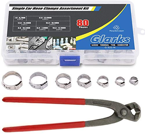 Glarks 80PCS 7 – 21 mm 304 acciaio INOX singolo orecchio Stepless fascette stringitubo con una pinza kit