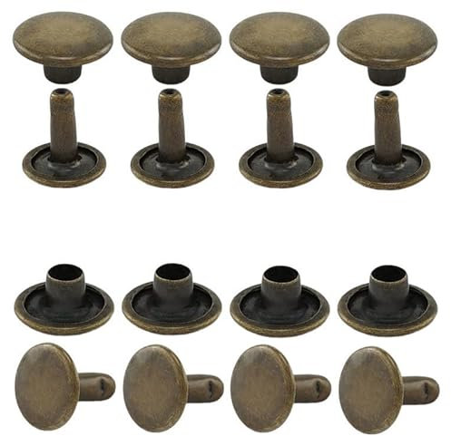 GETMORE Parts Hohlnieten Doppelkopf, Doppel-Niete, Doppelhohlniete, zweiteilig, Messing, rostfrei - ab 100 Stück, antik, 7 mm