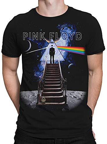 Liquid Blue Unisex-Adult Pink Floyd Stairway to The Moon T-Shirt, Black, Large