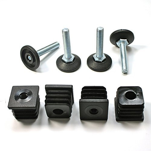 Ajile Pied Vérin Fileté Réglable Ajustable pour Mise à Niveau M10 Longueur 50 mm avec Embout Taraudé pour Tube Carré 35x35 mm plastique NOIR - 4 pièces - PXC135x4-FBA