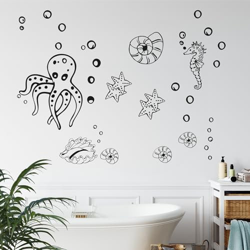 GRAZDesign Wandtattoo Meer Seepferdchen Muscheln Set Wandaufkleber Maritime Deko wasserfest - 031 rot
