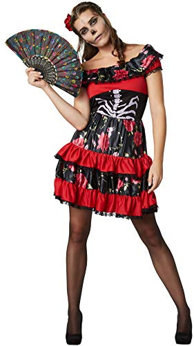 dressforfun 900417 - Damenkostüm gruselige Señorita, Sexy Carmen-Kleid inkl. Rosenspange und Fächer (S | Nr. 302010)
