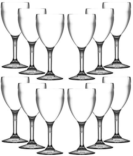 Virtually Glass Elite Premium Reusable Shatterproof Polycarbonate Plastic Wine Glasses Set, Height 17.3cm, Max Diameter 7.5cm (12)
