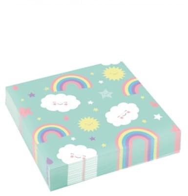 Amscan 9904302 - Servietten Rainbow & Cloud, 20 Stück, 33 x 33 cm, Regenbogen, Wolken, Partygeschirr, Motiv