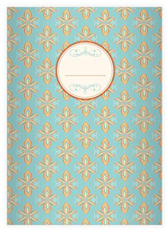 1 edles Vintage DIN A4 Schulheft, Rechenhefte mit dekorativem, floralem Paisley, hellblau Lineatur 29 (kariertes/rautiertes Heft 16 Blatt/32 Seiten) Notizheft, Kladde für Schule, Universität, Büro