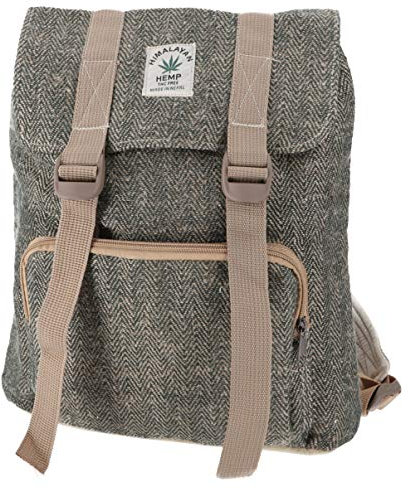 GURU SHOP Ethno Hanf Rucksack mit Schnallen - Khaki, Herren/Damen, Grün, Size:One Size, 30x30x15 cm, Ausgefallene Stofftasche