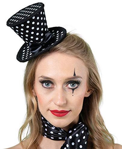 PAPSTAR Mini-Zylinder Pierrot, Schwarz-Weiß Gepunktet, One-Size-Fits-Most, Schwarz-Weiß, Gepunktet, Polyester, Retro, Zylinder, Kostüm, Kniehoch, Partys, Costume Events