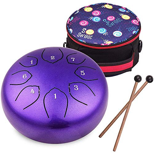 Musfunny Steel Tongue Drum Zungentrommel : 6 Zoll 8 Noten C-Dur Handpan Instrument - Stahlzungentrommel Schlaginstrument für Geburtstagsgeschenk Klangheilung Yoga Meditation (Violett)