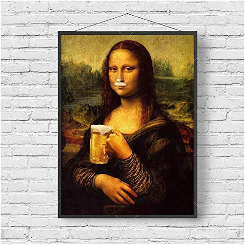 fdgdfgd Klassische Kunst Mona Lisa Trinken Bier Dekoration Malerei lustige Charakter Schlafzimmer Dekoration Foto Wand Leinwand