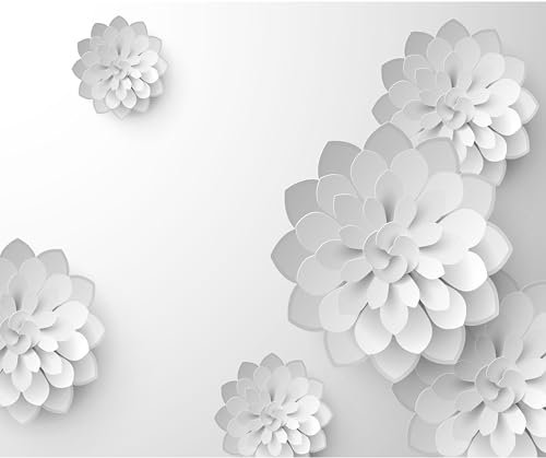 decomonkey - Papier Peint Panoramique Fleurs 250x175 cm - Décoration murale moderne – Tapisserie décorative pour chambre salon - Fleurs motif fond blanc