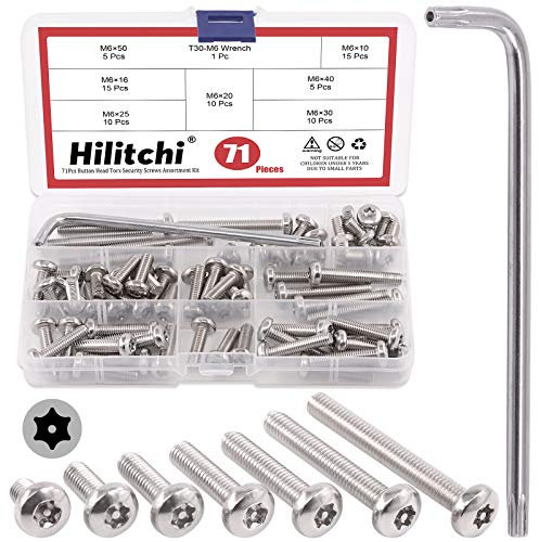 Hilitchi Torx M6 - Tornillos de seguridad (70 unidades, acero inoxidable, con punta T30)