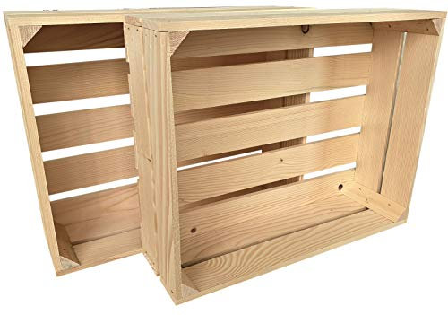 2er Set Holzkiste Groß Aus Holz - massive Weinkisten Vintage 50 x 40 x 15 cm - Holzbox Für Aufbewahrung, Holzregal - Robuste Obstkisten & Apfelkisten - Deko Kiste Für Küche, Wohnzimmer - Kiste Natur