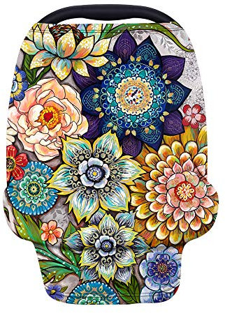 Wanyint Dekorativer Boho-Babyschal/-Überdachung mit Blumenmuster, superweich und dehnbar, Stillbezug, Autositzbezug, Stilltuch, Einkaufswagen, Hochstuhlbezug