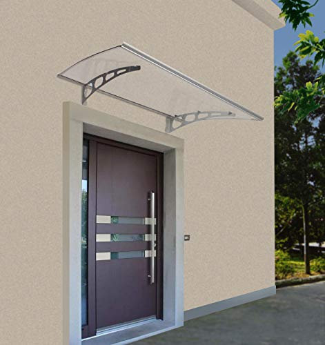 Defacto Vordach Haustürvordach Aluminiumprofile Bogenvordach inkl Befestigungsmaterial Regen und schneesicheres Vordach UV-beständig klar und grau mit Wasserablauf (90x115cm)