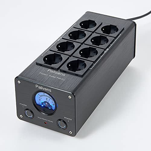 Pailvens multipla con filtro di rete Pailvens HiFi, presa con filtro antidisturbo 8x con lettura del puntatore, protezione da sovratensione, protezione del carico fino a 15 A, nero