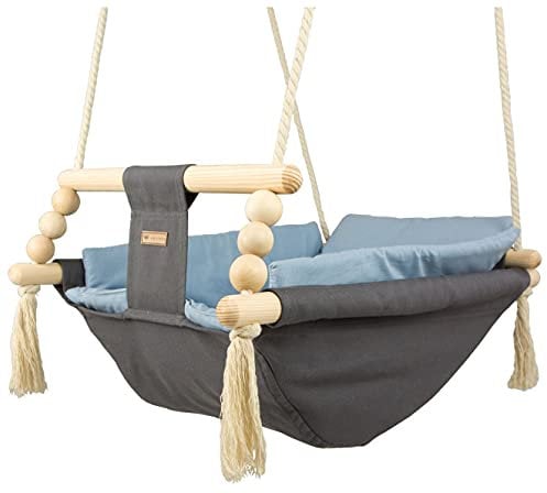 Babyschaukel Kleinkindschaukel Babyliegeschaukel Stoffschaukel Babywippe Wiege (Muster: grau, hellblau)