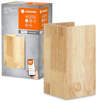 LEDVANCE ORBIS WOOD SMART+ Wi-Fi Leuchte, dimmbare LED Innenwandleuchte, 14W Beleuchtung, Farbtemperatur von 3000-6500K, 600 Lumen, Quadratform aus Echtholz, 21x11cm