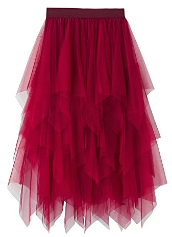 YILEEGOO Women's Tulle Skirt High Waist Tiered Layered Mesh Ballet Prom Party Tulle Tutu A-line Midi Skirt