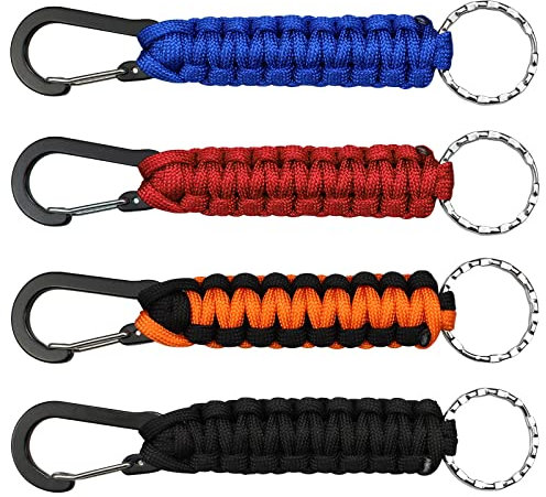 duisoad 4 Pcs Paracord Keyring Braided Kit Rope Paracord Keychain for Outdoor Camping, Fishing, Hiking Tool