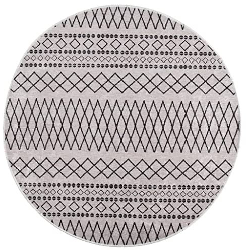 vidaXL Teppich Waschbar Antibakteriell Schalldämpfend Kurzflor Wohnzimmerteppich Läufer Flurteppich Bodenteppich φ120cm Schwarz Weiß rutschfest