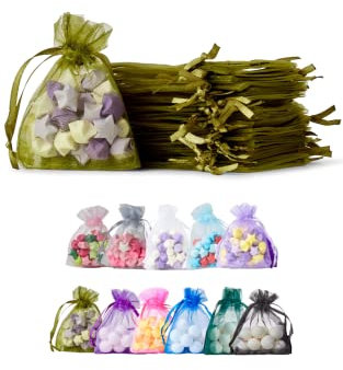 Soul Projekt [50 STK. Organzasäckchen mit Kordelzug für Hochzeiten, Schmuck, Geburtstage, Bastelarbeiten, Kristalle, Süßigkeiten, Gastgeschenke. Moosgrün Organza Bags Moss Green 7x9 x50