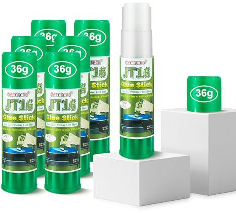 DERUC 3D Drucker Kleber, 3D Drucker Klebestift, Perfekte Haftung der First Layer, Fester Klebstoff für heißes Bett, PLA, ABS, PETG, Waschbar, Leicht zu Kleben, 36g 6 Stück