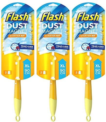 Flash Dust Magnet XL (Handle Extendable to 90cm), Duster Starter Kit ( Includes: 1 x Handle and 2 x Refills ), 3Pk