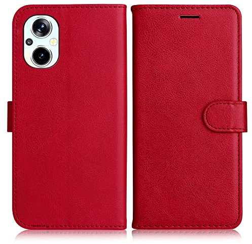 DENDICO Coque pour Oppo Reno 8 Lite 5G / Oppo Reno 7 Lite 5G / Oppo A96 5G, PU en Cuir Coque Portefeuille Étui Housse, Design Classique TPU Coque pour Oppo Reno 8 Lite 5G / Oppo A96 5G, Rouge