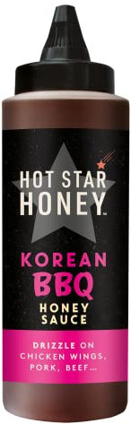 Hot Star Honey Korean BBQ Honey Sauce - Sweet BBQ Honey with Soy & Spicy Korean Pepper Paste - Drizzle on Chicken wings, Beef, Noodles and Stir-fry - 325g - Made in UK