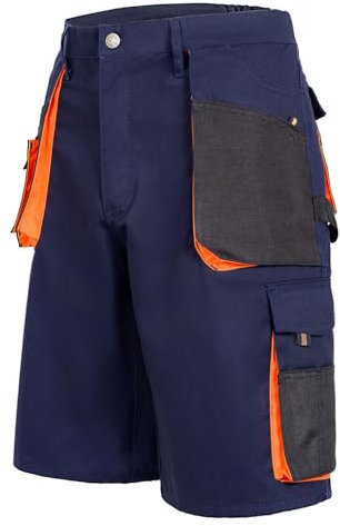 lepni.me Herren Cargo Arbeitsshorts mit Taschen | Atmungsaktive Bequeme Mehrtaschen Arbeitskleidung | Sicherheitshosen für Maler Bauarbeiter Gärtner (XL Navi Blau Ohne Druck)