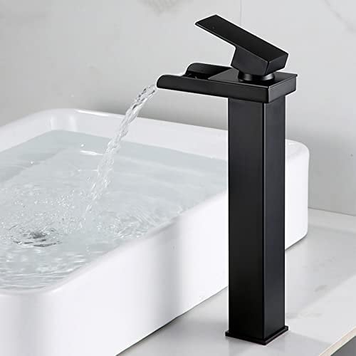 High Rise Basin Mixer Tap Black Wide Mouth Waterfall Sink Taps G1/2 Tall Basin Taps,Black B