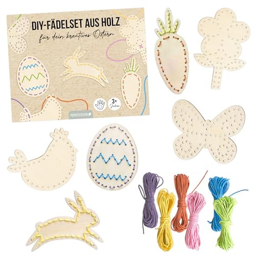 Papierdrachen DIY-Fädelset aus Holz für Ostern - Holzspielset mit Faden - Bastelspaß für Osterdekoration - Sicheres Material zur Förderung der Feinmotorik