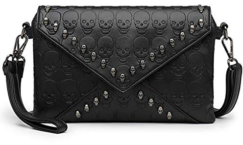 LUI SUI Gothic Punk Skull Rivet Nieten Crossbody Bag PU Leder Messenger Umhängetasche Handtasche Brieftasche Geldbörse für Mädchen Frauen