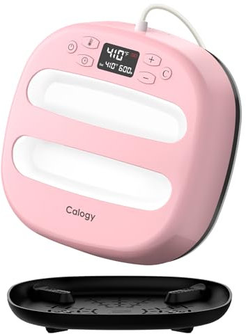 Calogy Impresora para Camisetas 25,4x25,4cm(10*10), Prensa de Calor Portátil, Plancha Termica Calentamiento Rápido Bolso, Almohada, Sombrero, Vinilo HTV Proyecto Transferencia de Calor (Rosa Blanco)
