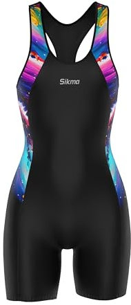 Sublimated Swimming Costume One Pieces with Bra Padded Support Cups Boyleg for Women (16, Sea Shore)