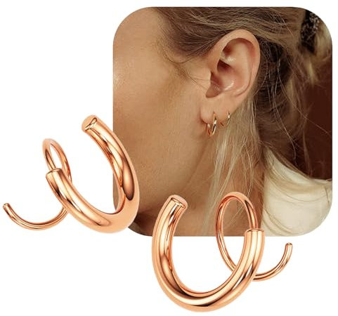 Creolen Roségold Ohrringe, Doppel Twist Hoop Schlafen Knorpel Ohrringe für Damen Mädchen Piercing Wickelohrringe, Modische Einfache Huggie Hoop Schmuck für Frauen