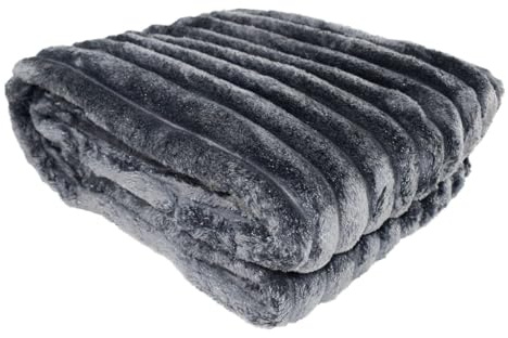 Marabella Wohndecke Cord 150 x 200 cm mit Flanelloptik & Glitzer Kuscheldecke Streifen, Farbe:anthrazit