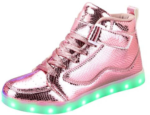 PADGENE Chaussures de Sport Montantes à LED Clignotantes Femme/Homme Rechargeables par USB (FX Rose Brillant, 36 EU)