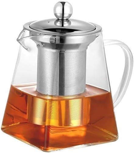 Théière carrée en verre avec infuseur, théière transparente en verre borosilicate facile à nettoyer pour cuisinière, théière en verre pour floraison, thé en vrac (350 ml)