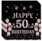 VReder Servietten 50 Geburtstag, Schwarz Roségold Papier Party Servietten, Happy Birthday 50. Servietten für Mädchen Frau Frauen Geburtstag Feiern Party Decorations 40 Stück