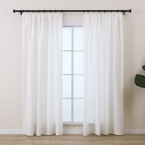L.Z.E Gardinen Vorhänge Weiß mit Kräuselband, Sichtschutz Lichtdurchlässige Gardine Vorhang für Schlafzimmer Wohnzimmer, Dünne Baumwolloptik Stores für Schiene Schienensystem, 245 cm Lang, Naturweiss