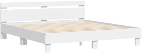 vidaXL Bettgestell, Bettrahmen mit Lattenrost, Bett Gästebett mit Kopfteil, Doppelbett Schlafzimmerbett Schlafzimmermöbel, Weiß 180x200cm