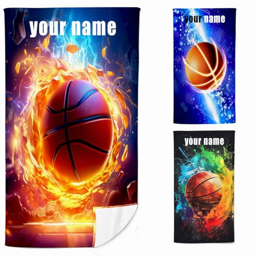 Qiqumax Personalisiert Basketball Strandtuch Mit Namen, Basketball Handtuch Mit Namen Badetuch Mikrofaser Strandtuch Groß 100x200cm Badetuch Handtuch Basketball Für Strand (1,100 x 200 cm)