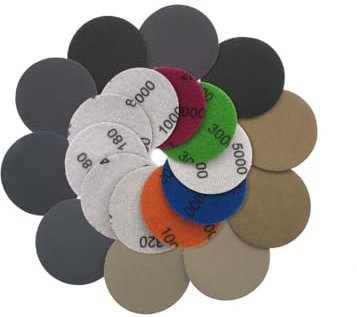 Visxcnu 24 Stück Schleifpapier 50mm Klett, Körnung 1000/1500/2000/3000/4000/5000 Grits,Schleifpad Rund Ohne Loch Nasse Trockene Schleifscheiben Exzenterschleifer Set für Auto Metall Holz