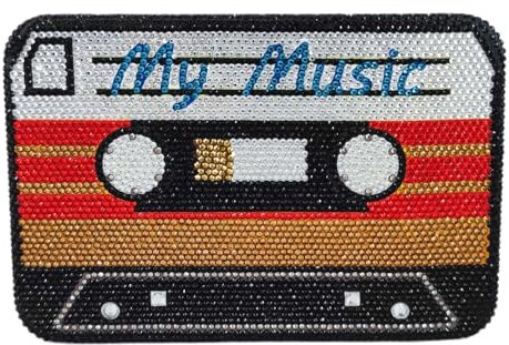 Boutique De FGG My Music Kassettenband Abendtasche Strass Abendhandtaschen Kristall Damen Clutches Party Handtasche,Mini,Schwarz