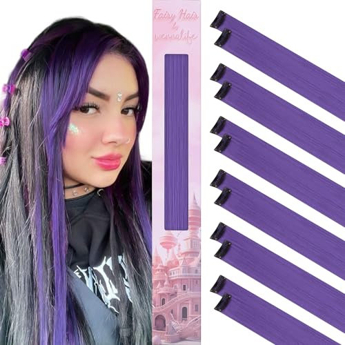 WENNALIFE 12 capelli a nastro viola scuro da attaccare per bambini, capelli clip - in, capelli colorati per intrecciare i capelli delle bambine, per le feste, accessori per allungare i capelli